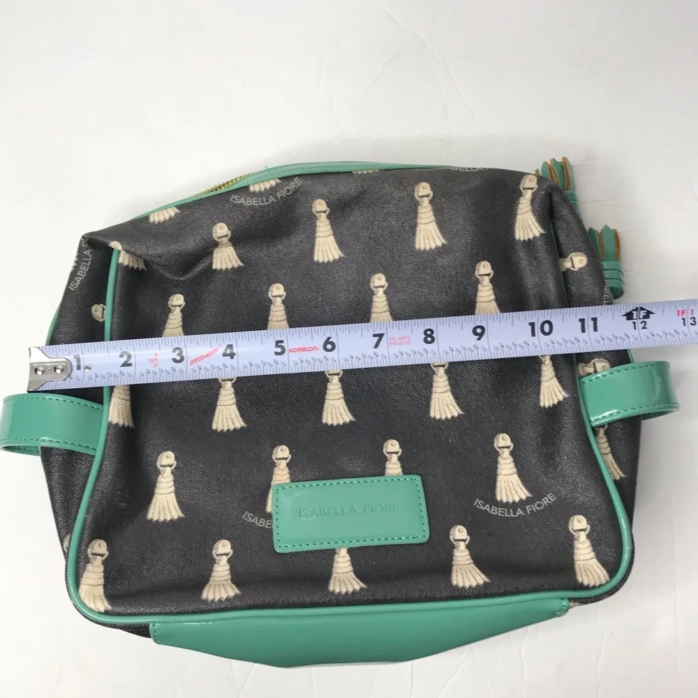 Isabella Fiore black and teal tassels make up bag